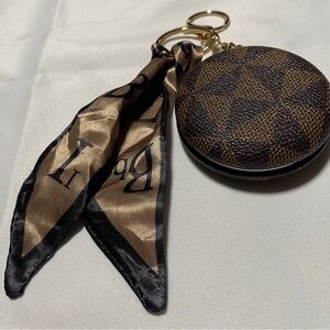 Brown and Black Geometric Makeup mirror with Scarf Purse Charm